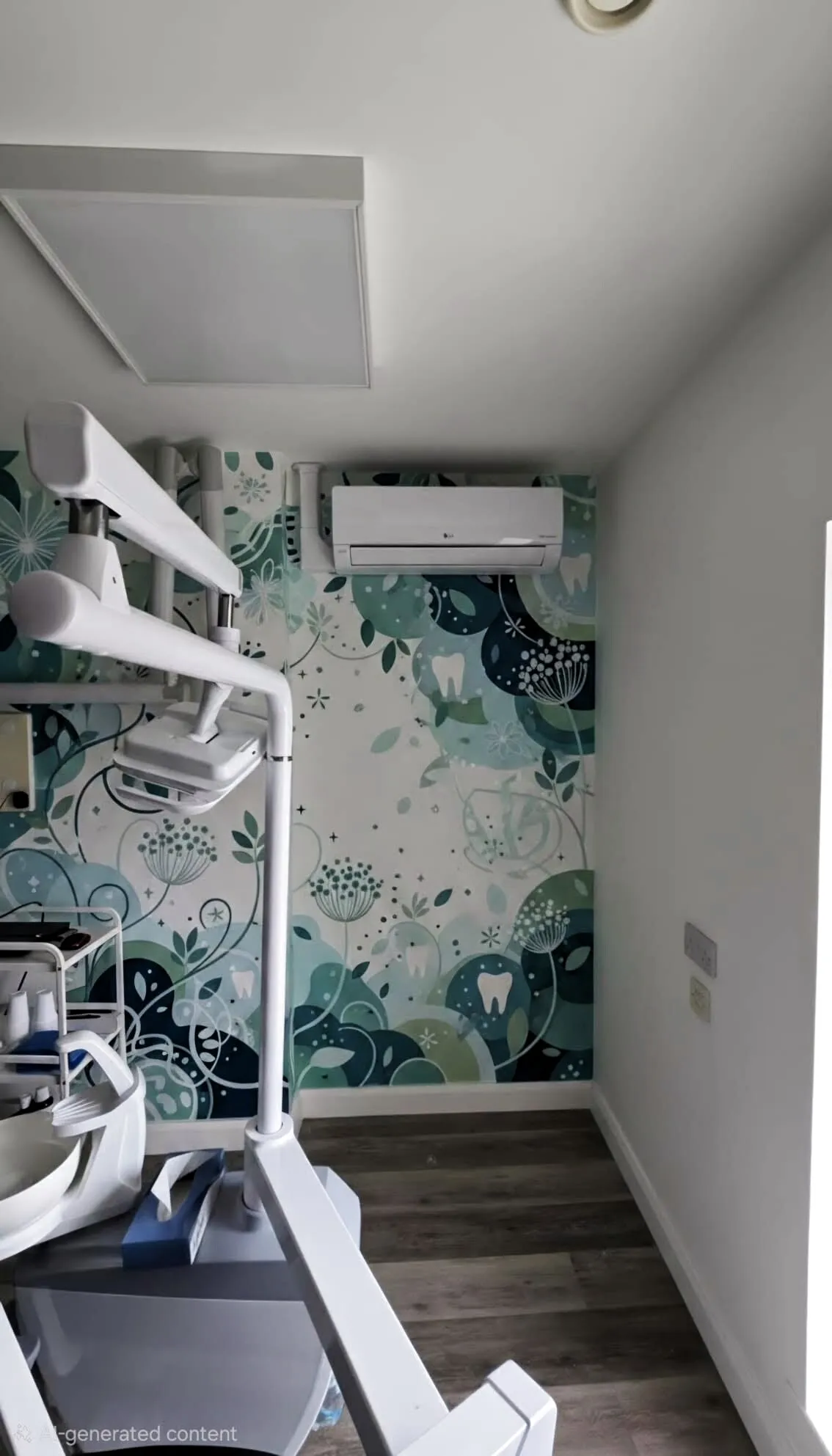 Wall-mounted air conditioning unit in a dental surgery